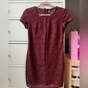 Aritzia Talula Deep Maroon Lace Short Sleeve Mini Dress small